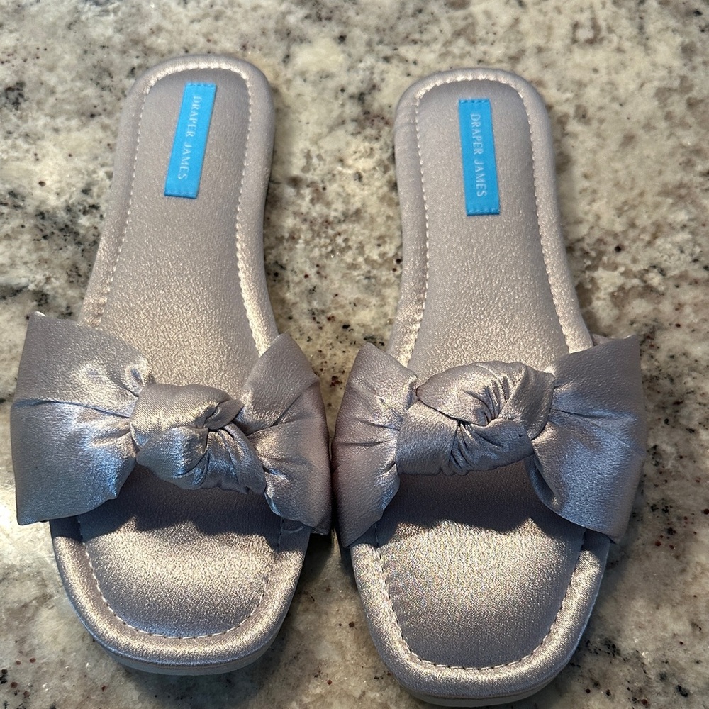 Draper James Metallic Silver Bow Slippers
